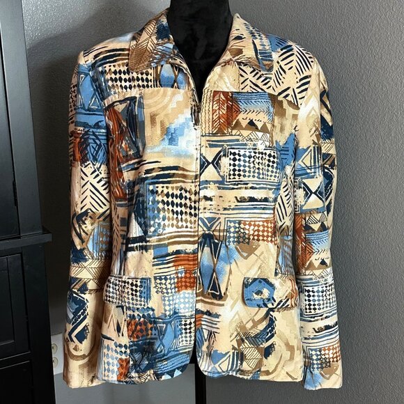 Alfred Dunner Jackets & Blazers - Alfred Dunner Jacket Women’s Size 14 Multicolor Abstract Print Zip Front Lined